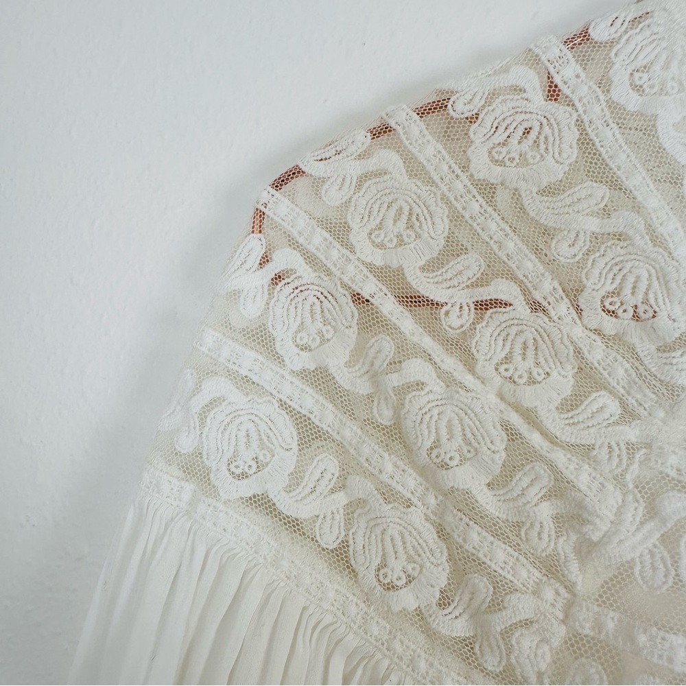 Free People romantic peasant boho blouse top embroidered lace mesh detailing - Picture 9 of 10